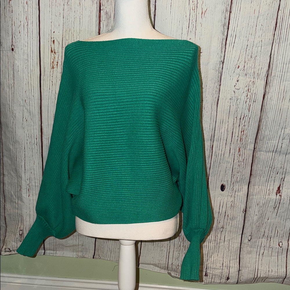 She + Sky Green Off-the-Shoulder Sweater